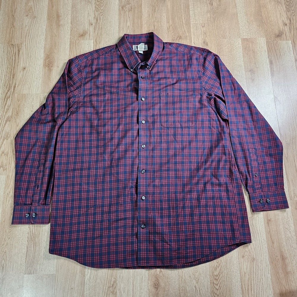 Duluth Trading Co Button Down‎ Shirt Mens XL Tall Red Blue Plaid Cotton LS